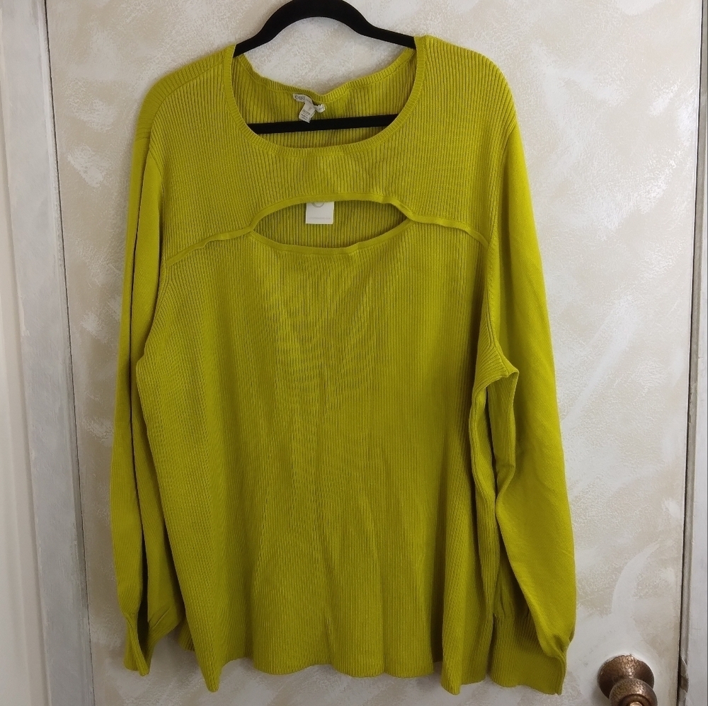 26/28 Cato Keyhole Cutout Long Sleeve Sweater Green Crew Neck